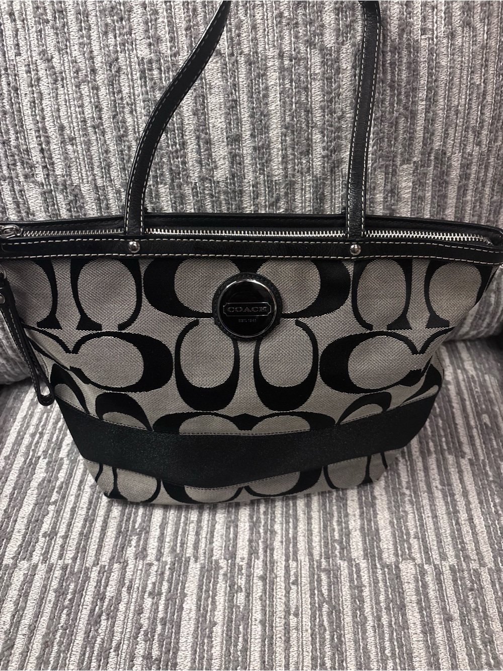 Coach Black & Gray Signature Canvas Tote